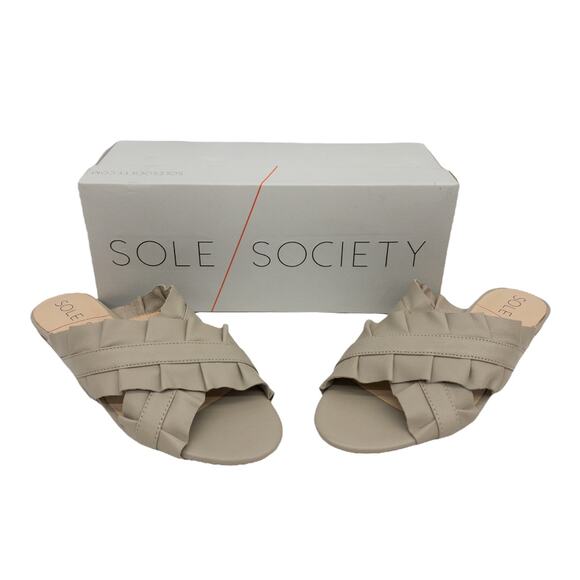 Sole Society Gray Flat Slide Sandals  Leather Ruffle Women's 8  Mandi - Picture 5 of 13